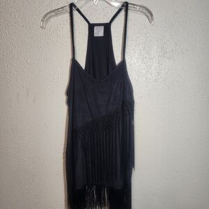 Tempted Black Fringe Tank Top